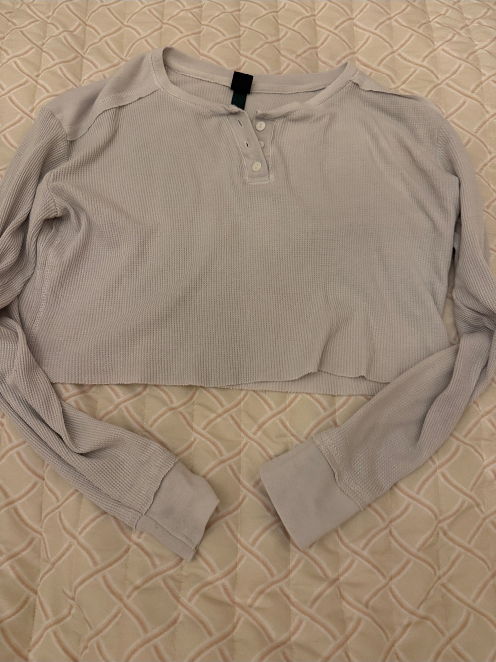 wild fable Light Gray Cropped Henley Long-Sleeve Top